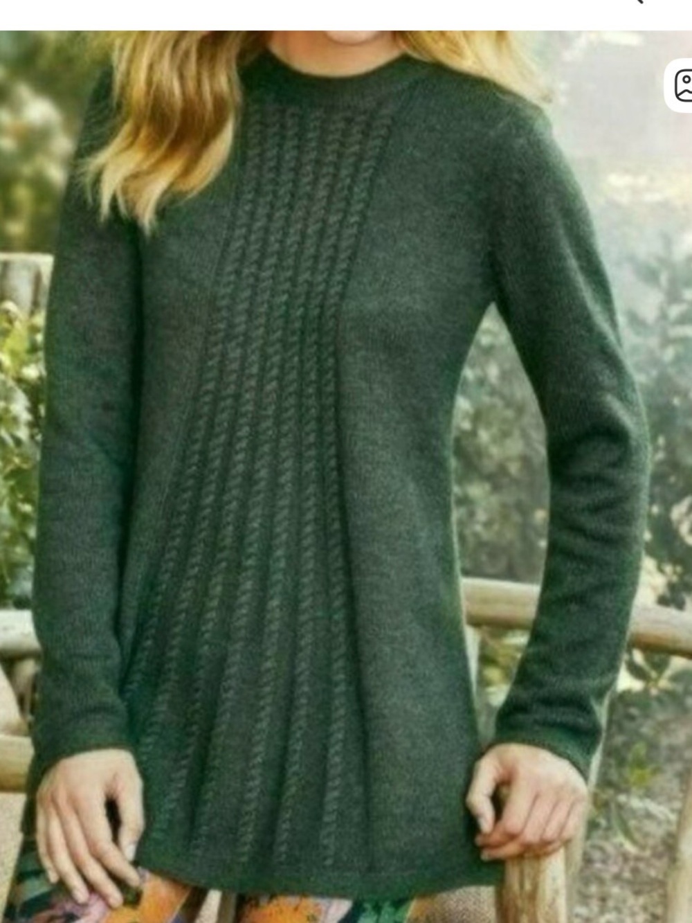 Soft Surroundings Sydney Women's XS Green Cabled Wool Blend Crewneck Sweater